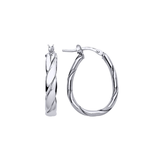 Silver  Plaited Chunky Twist Pear Hoop Earrings 18mm 4mm - ER142