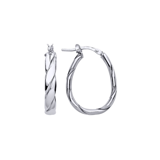 Sterling Silver  Plaited Chunky Twist Pear Hoop Earrings 18mm 4mm - ER142