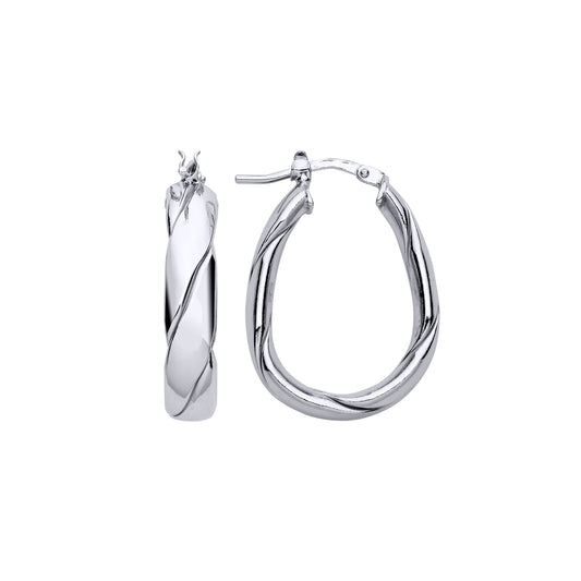 Sterling Silver  Plaited Chunky Twist Pear Hoop Earrings 19mm 5mm - ER143