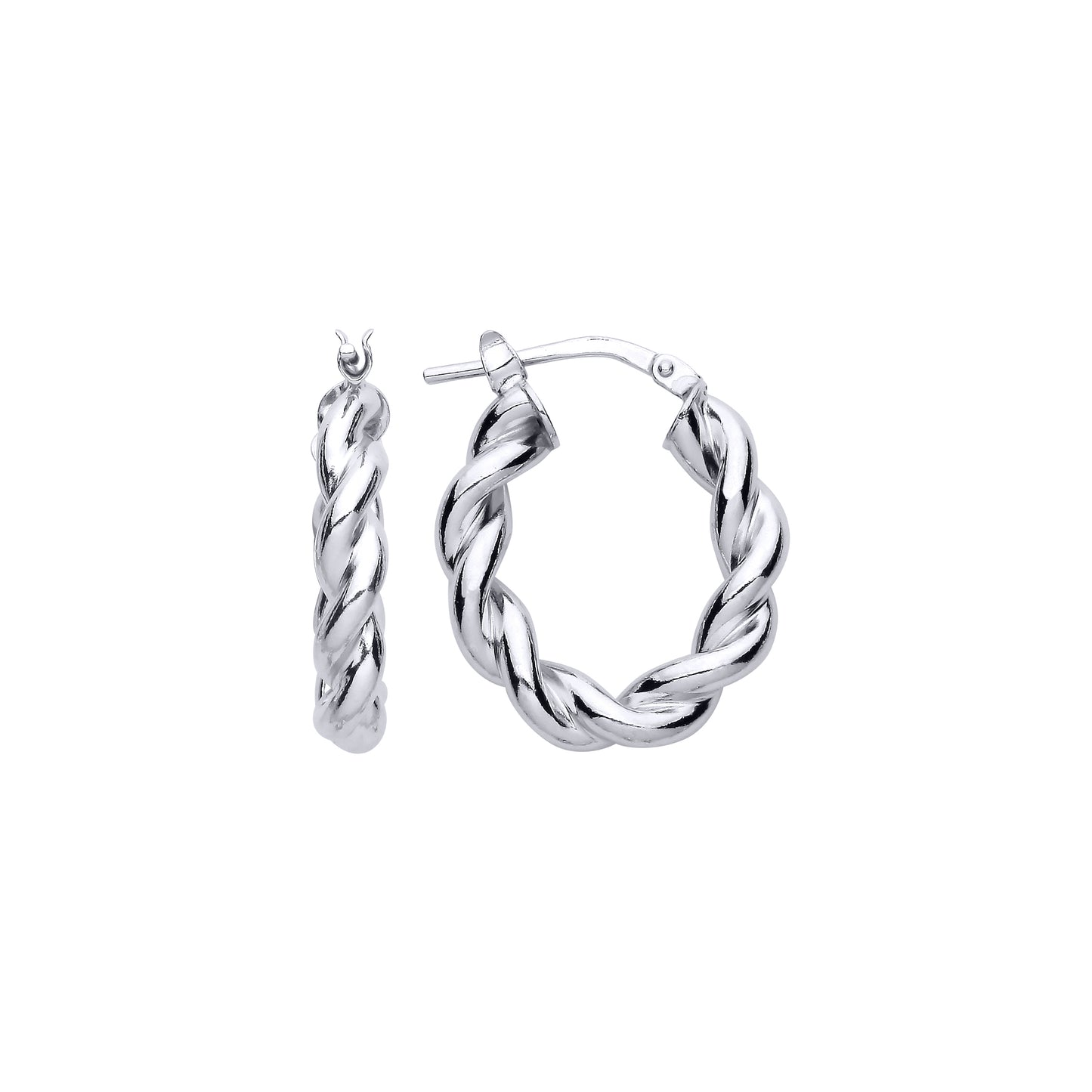 Sterling Silver  Plaited Chunky Twist Oval Hoop Earrings 18mm 4mm - ER145