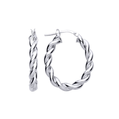 Sterling Silver  Plaited Chunky Twist Oval Hoop Earrings 24mm 4mm - ER146