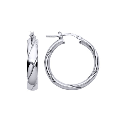 Silver  Plaited Flat Twist Hoop Earrings 25mm 5mm - ER148