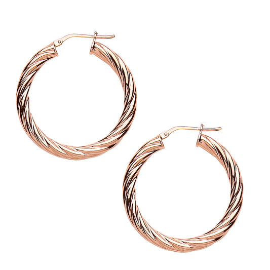 Rose Silver  Twisted Hoop Earrings 33mm 4mm - ER14ROSE