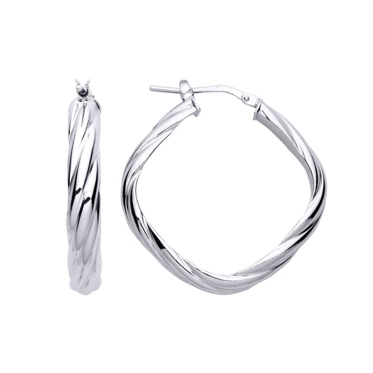Silver  D-Shape Twisted Square Hoop Earrings - ER150