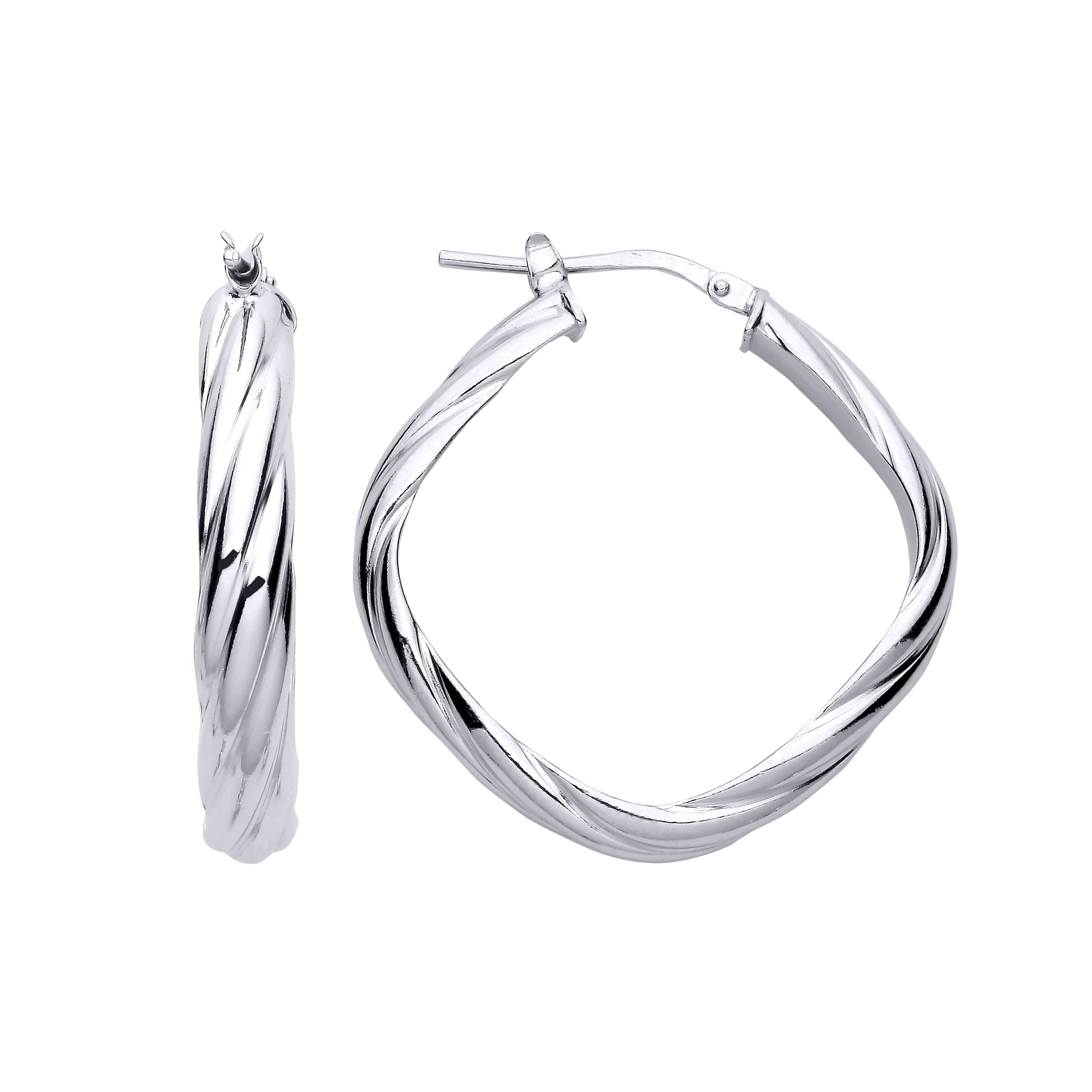 925 Sterling Silver  D-Shape Twisted Square Hoop Earrings - ER150