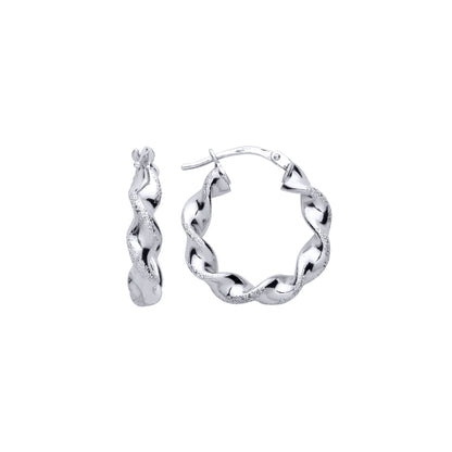 925 Sterling Silver  Frosted Satin Chunky Twist Hoop Earrings - ER151