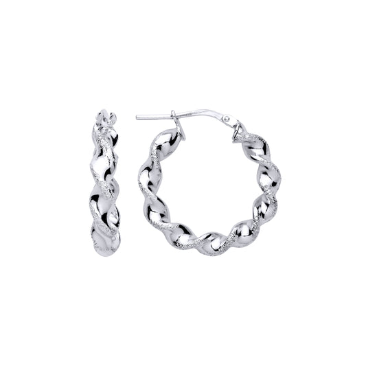 925 Sterling Silver  Frosted Satin Chunky Twist Hoop Earrings - ER152