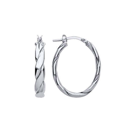 Silver  Plaited Flat Twist Oval Hoop Earrings - ER153