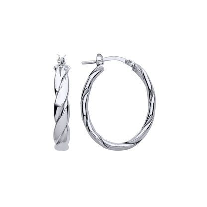 925 Sterling Silver  Plaited Flat Twist Oval Hoop Earrings - ER153