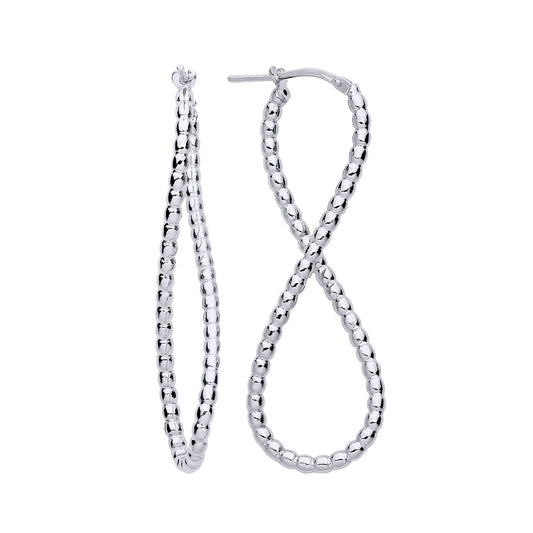 Silver  Bead Edge Infinity Figure 8 Drop Hoop Earrings - ER154