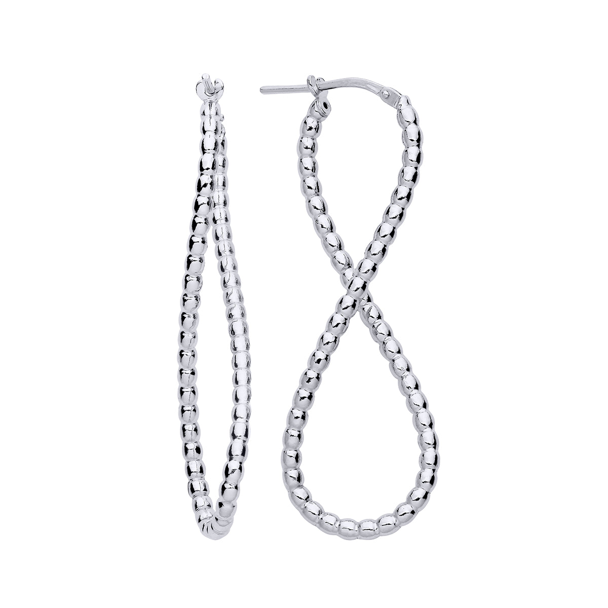 Sterling Silver  Bead Edge Infinity Figure 8 Drop Hoop Earrings - ER154