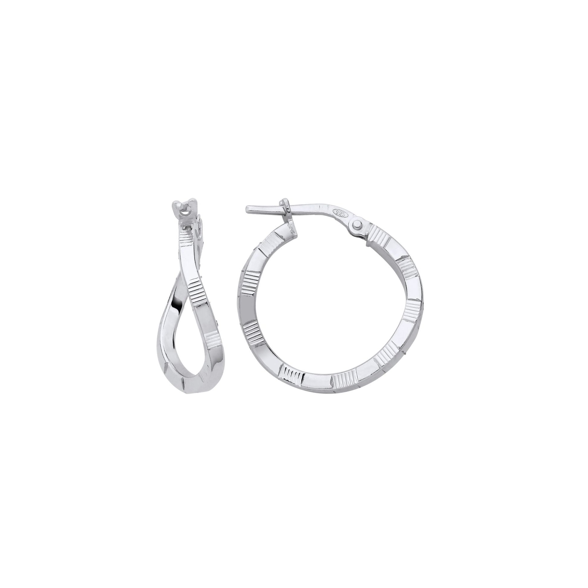 925 Sterling Silver  Diamond-cut Brick Road Wavy Hoop Earrings - ER155