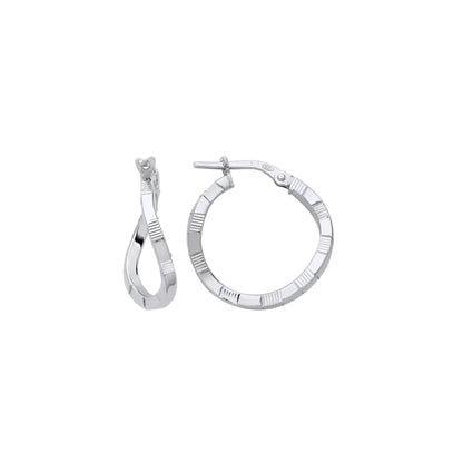 Silver  Diamond-cut Brick Road Wavy Hoop Earrings - ER155