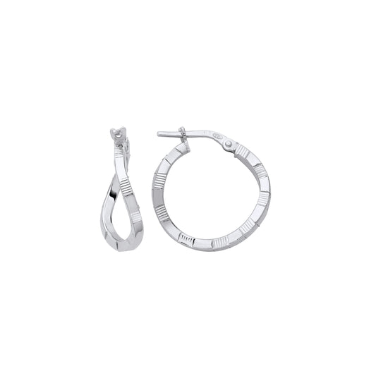 925 Sterling Silver  Diamond-cut Brick Road Wavy Hoop Earrings - ER155