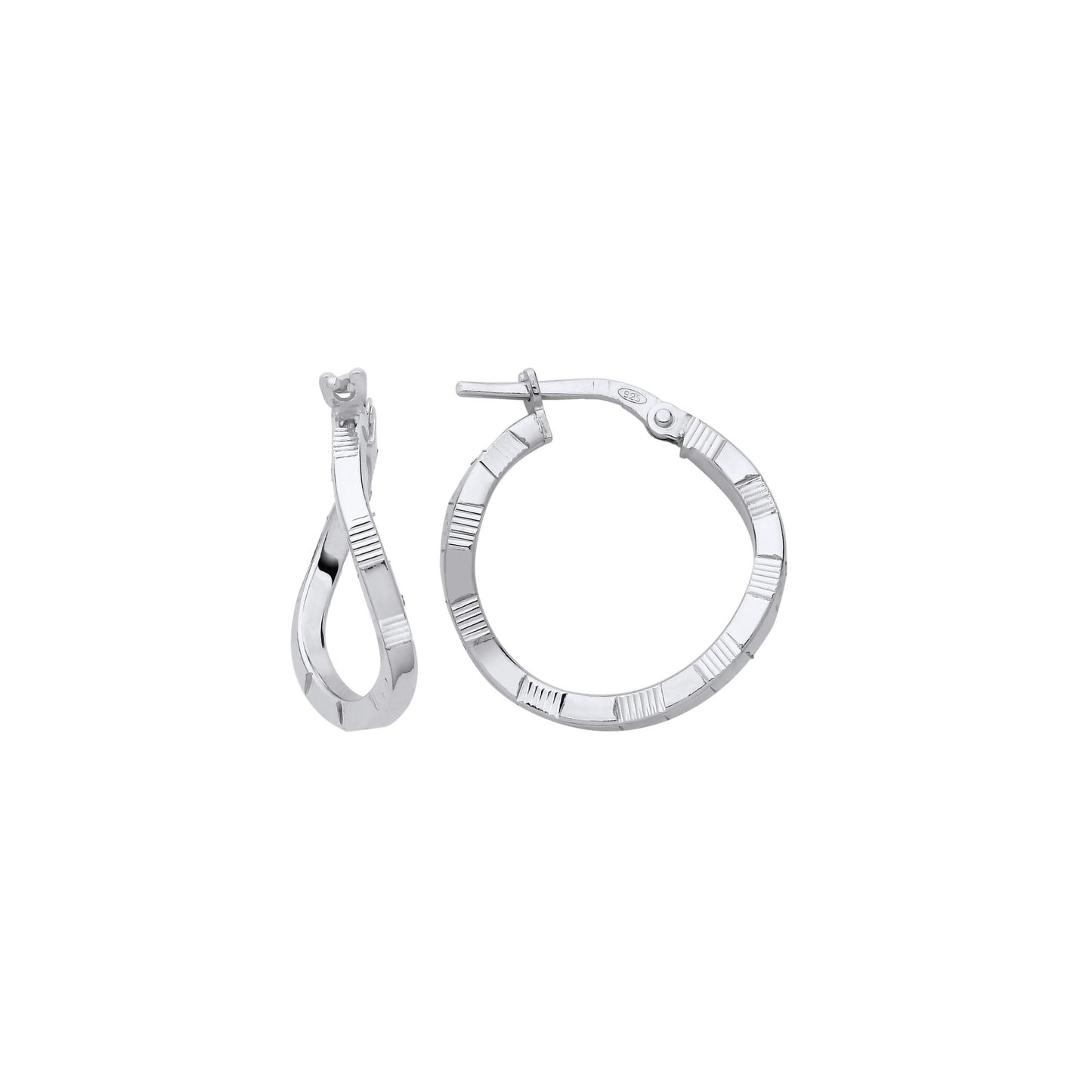 925 Sterling Silver  Diamond-cut Brick Road Wavy Hoop Earrings - ER155