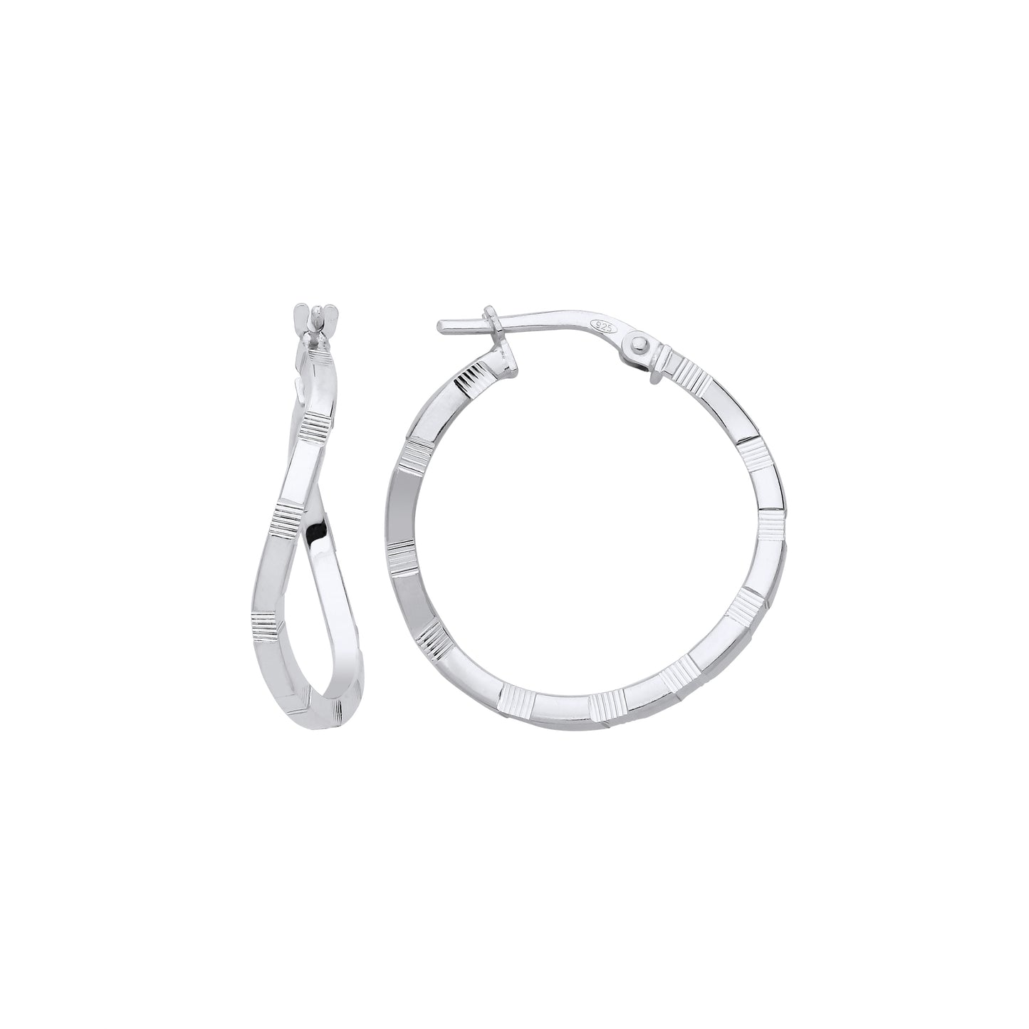 925 Sterling Silver  Diamond-cut Brick Road Wavy Hoop Earrings - ER156