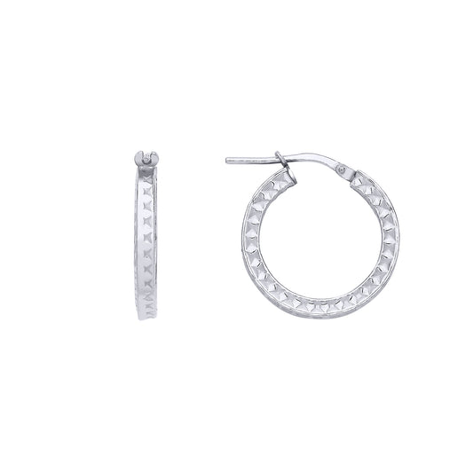 Platinum Plated Silver  Diamond-cut Square Tube Hoop Earrings 20mm 2.5mm - ER161