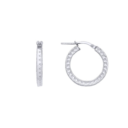 Silver  Diamond-cut Square Tube Hoop Earrings 20mm 2.5mm - ER161