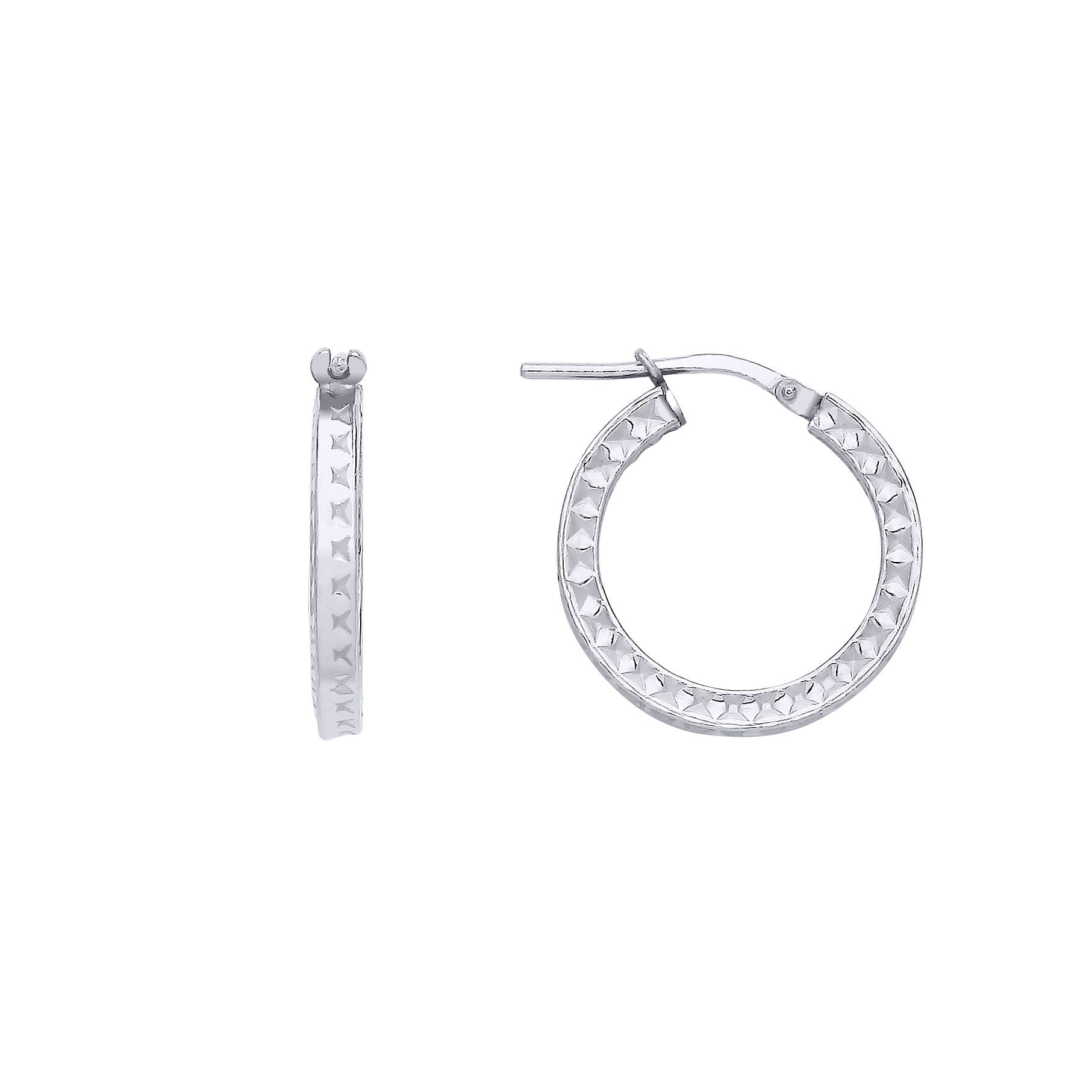 Silver  Diamond-cut Square Tube Hoop Earrings 20mm 2.5mm - ER161