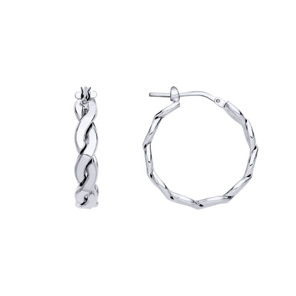 Platinum Plated Silver  Flat Wavy Twist Hoop Earrings 25mm 5mm - ER162