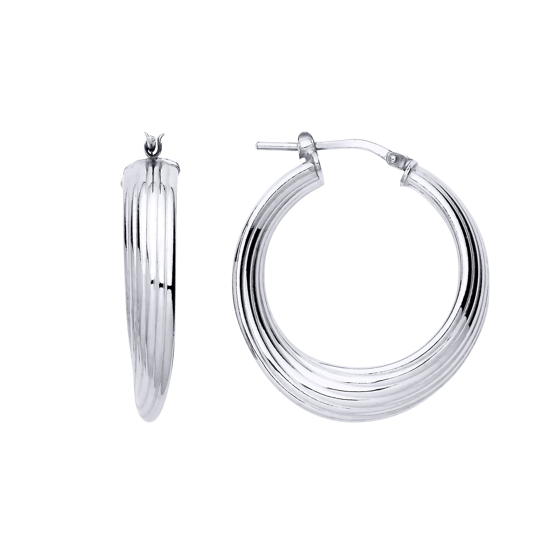 Platinum Plated Silver  Ribbed Multi Swirl 6 Hoop Creole Earrings 27 x 32mm 6mm - ER164