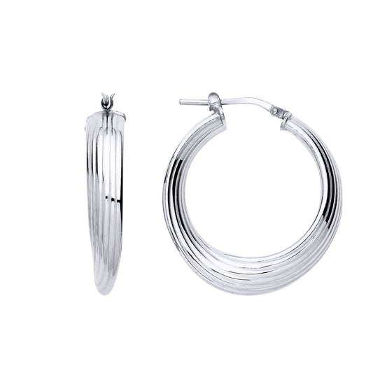 Platinum Plated Silver  Ribbed Multi Swirl 6 Hoop Creole Earrings 27 x 32mm 6mm - ER164