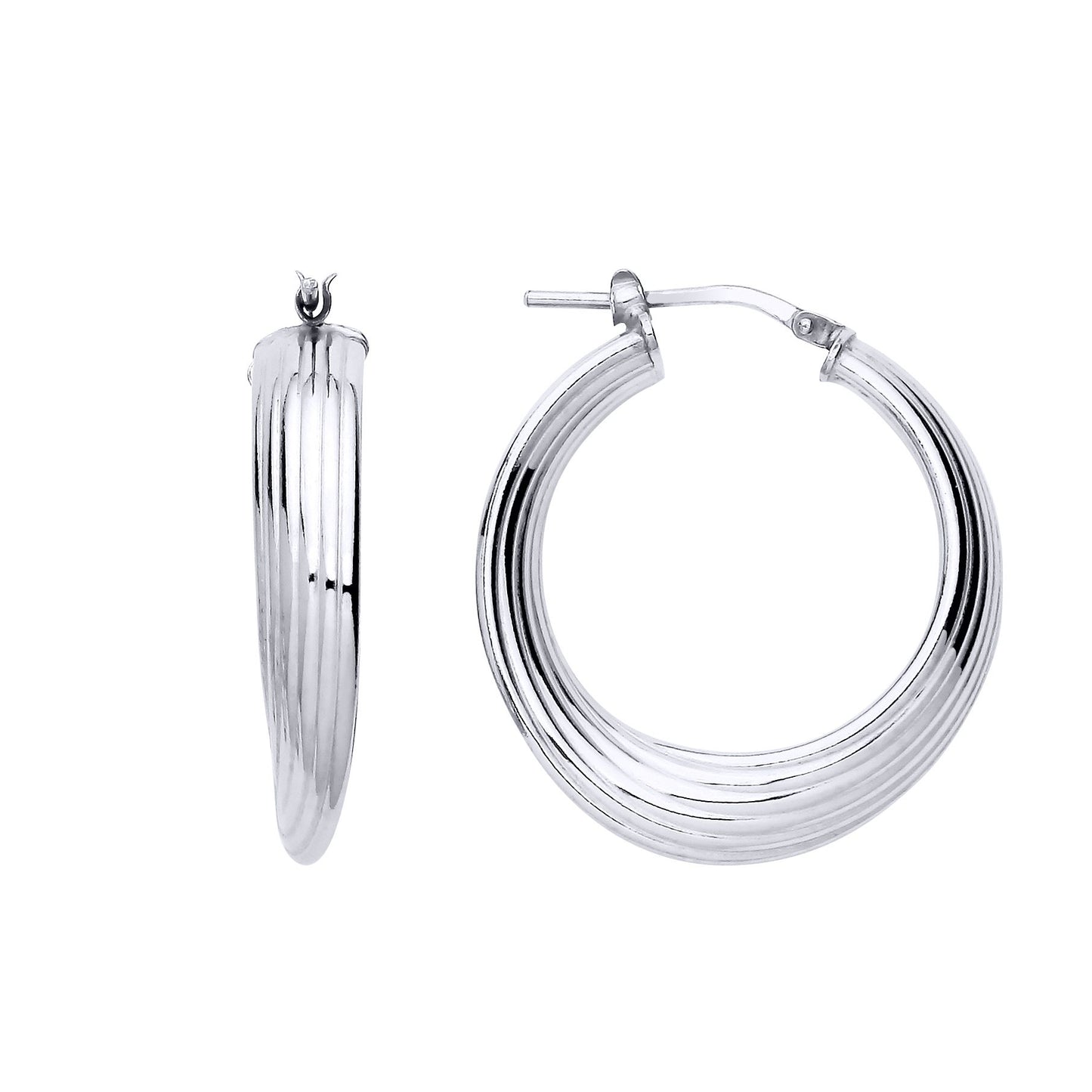 Silver  Ribbed Multi Swirl 6 Hoop Creole Earrings 27 x 32mm 6mm - ER164