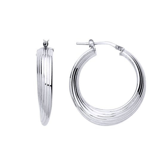 Silver  Ribbed Multi Swirl 6 Hoop Creole Earrings 27 x 32mm 6mm - ER164