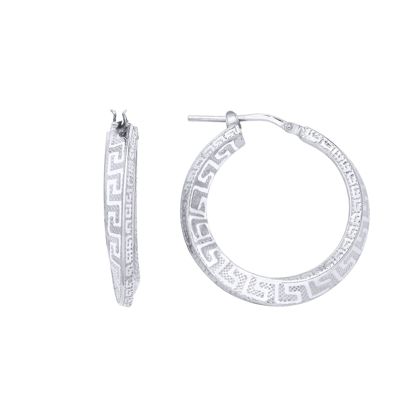 Silver  Greek Key Graduated Hoop Creole Earrings 27mm 4mm - ER166