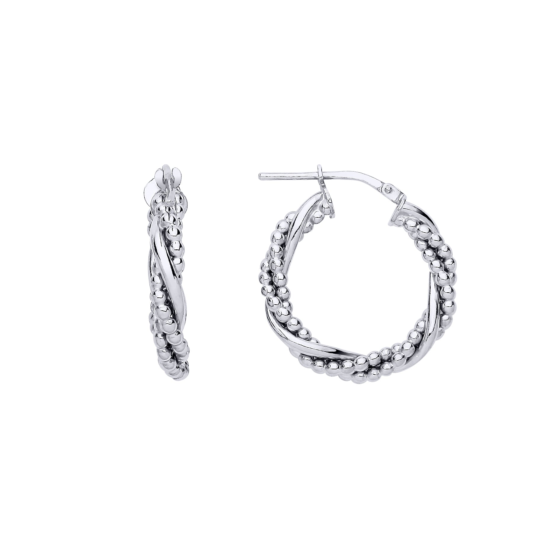 Platinum Plated Silver  Bead Chain Wrap Twisted Plain Hoop Earrings 22mm 3.5mm - ER167