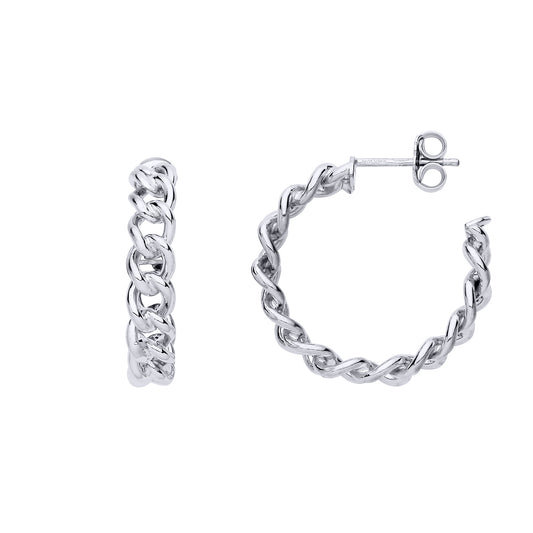 Platinum Plated Silver  Albert Curb Link Chain 3/4 Hoop Earrings 25mm 4mm - ER168