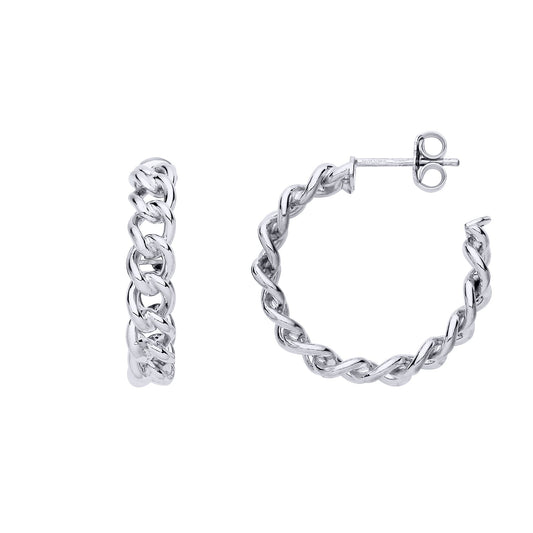 Silver  Albert Curb Link Chain 3/4 Hoop Earrings 25mm 4mm - ER168