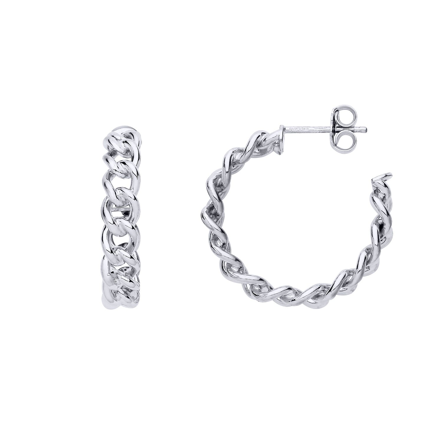 Silver  Albert Curb Link Chain 3/4 Hoop Earrings 25mm 4mm - ER168
