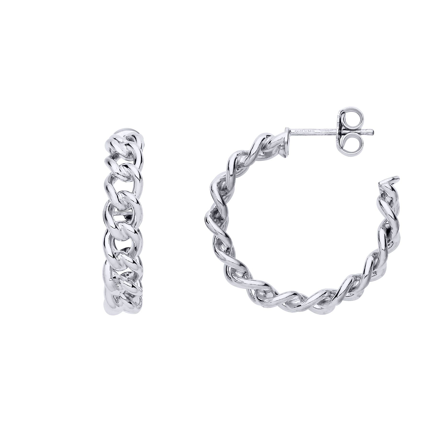 Silver  Albert Curb Link Chain 3/4 Hoop Earrings 25mm 4mm - ER168