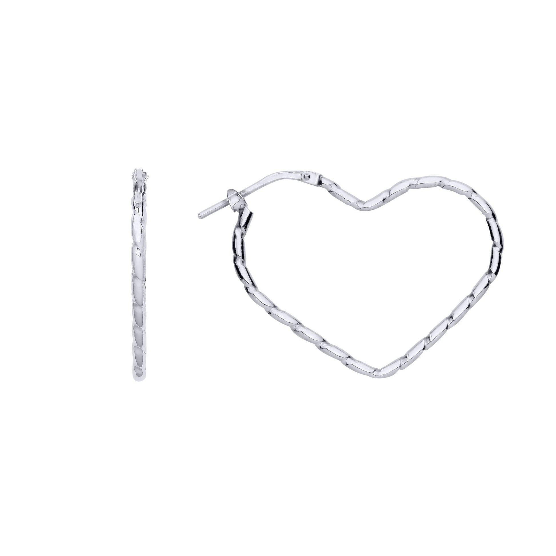 Silver  Twisted Ribbon Love Heart Hoop Earrings 27 x 34mm 1.7mm - ER169