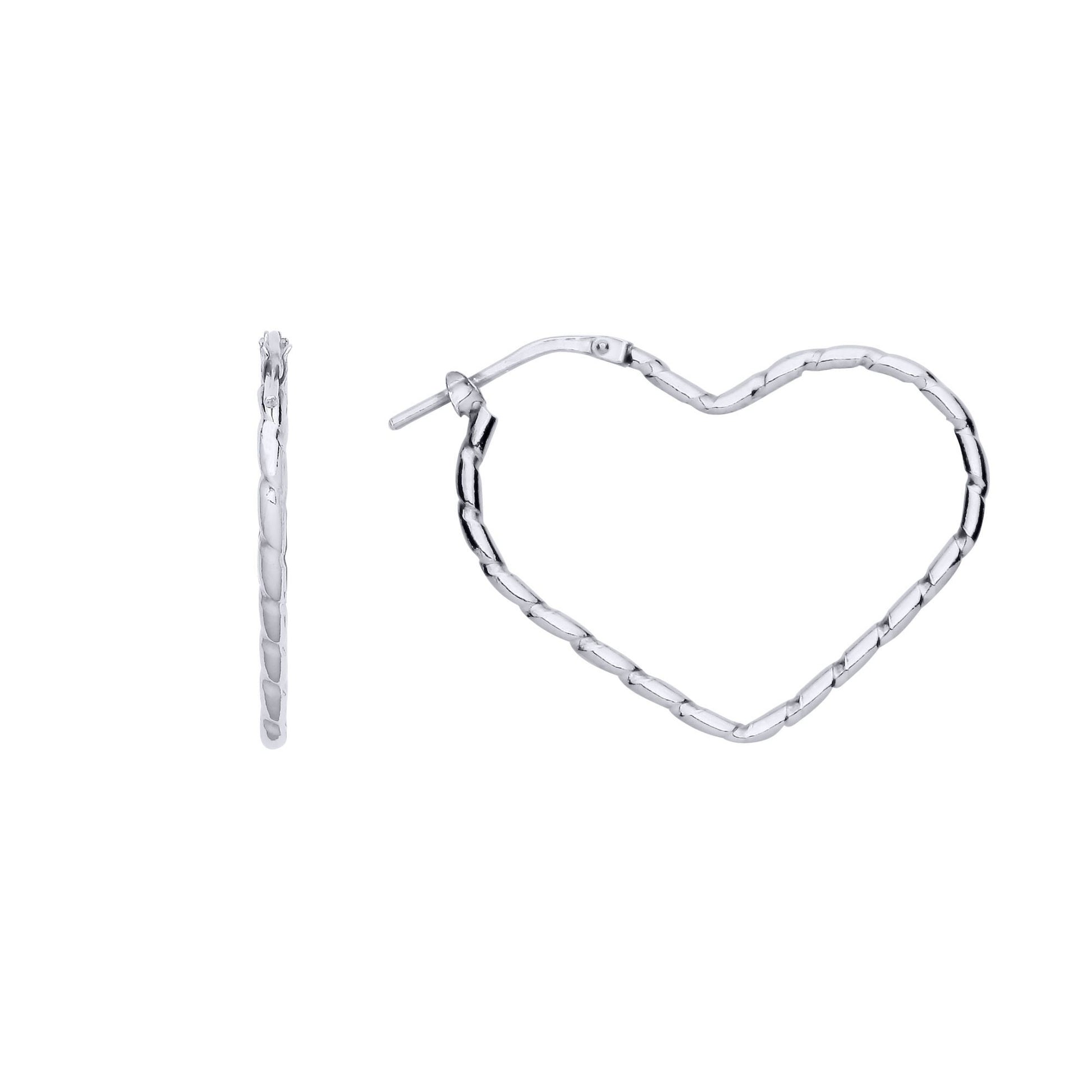 Silver  Twisted Ribbon Love Heart Hoop Earrings 27 x 34mm 1.7mm - ER169