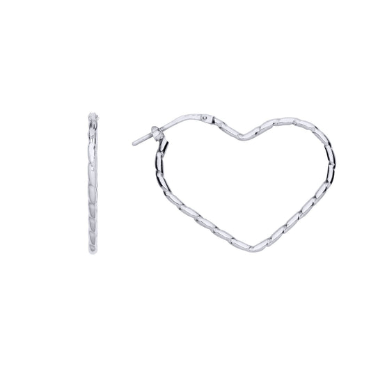 Silver  Twisted Ribbon Love Heart Hoop Earrings 27 x 34mm 1.7mm - ER169