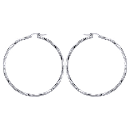 Silver  Twisted Hoop Earrings 59mm - ER17