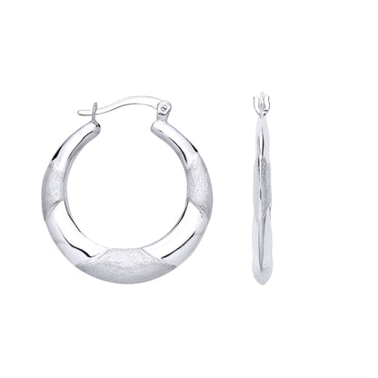 Silver  Satin Quadrant Round Hoop Creole Earrings - ER170