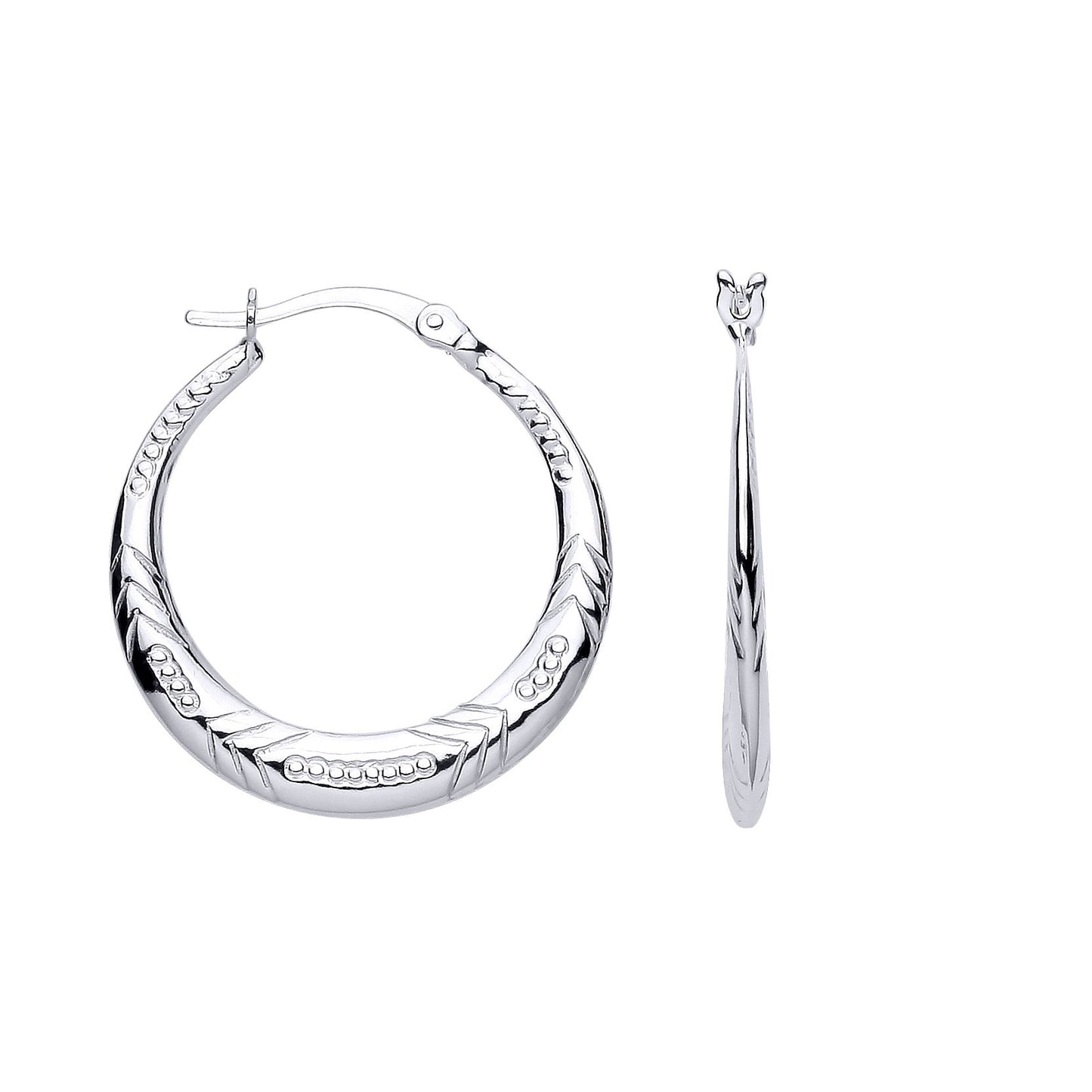 Silver  Peapod Chevron Round Hoop Creole Earrings - ER172