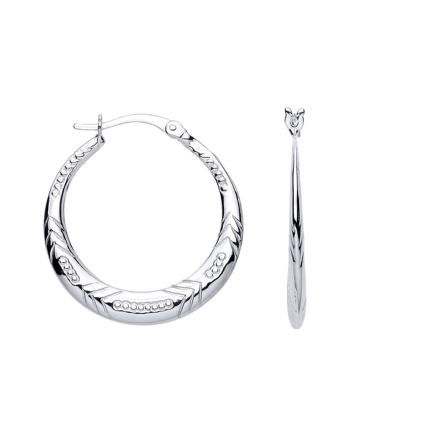 Silver  Peapod Chevron Round Hoop Creole Earrings - ER172