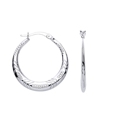 Silver  Peapod Chevron Round Hoop Creole Earrings - ER172