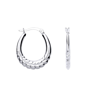 Silver  Feather Olive Branch Pear Drop Creole Earrings - ER173