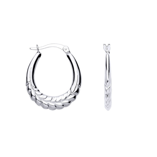 Silver  Feather Olive Branch Pear Drop Creole Earrings - ER173