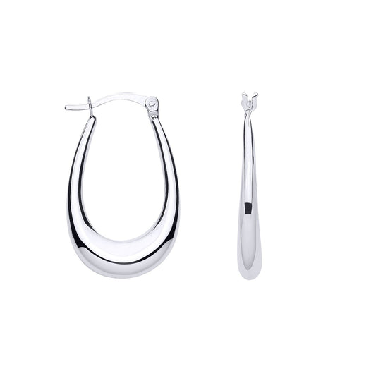 Silver  Polished Graduated Aqua Drop Creole Earrings - ER174