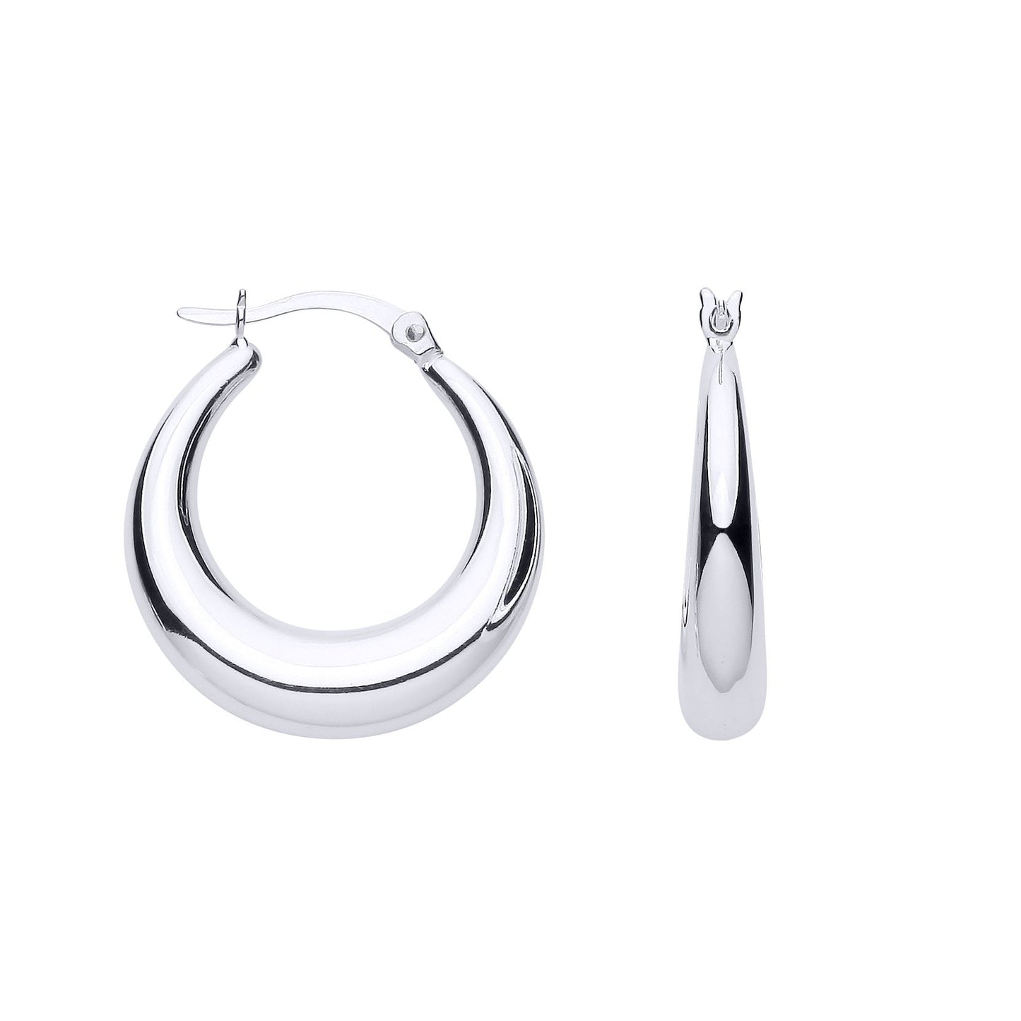 Silver  Polished Graduated Round Hoop Creole Earrings - ER176