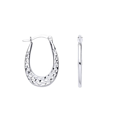 Silver  Hammered Oval Handbag Creole Earrings - ER178