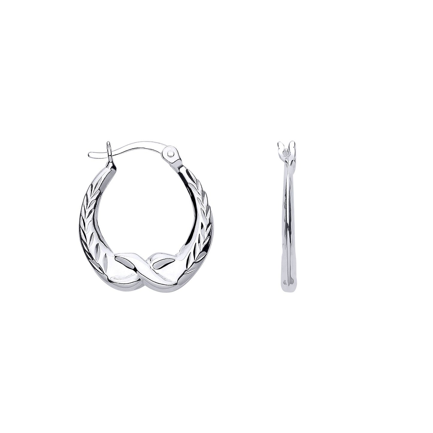 Silver  Olive Branch Crossover Kisses Creole Earrings - ER179