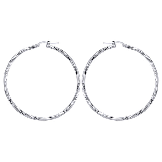 Silver  Twisted Hoop Earrings 59mm - ER17