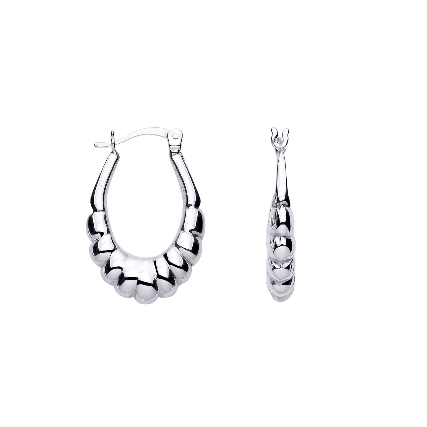 Silver  Polished Oval Twisted Croissant Creole Earrings - ER181